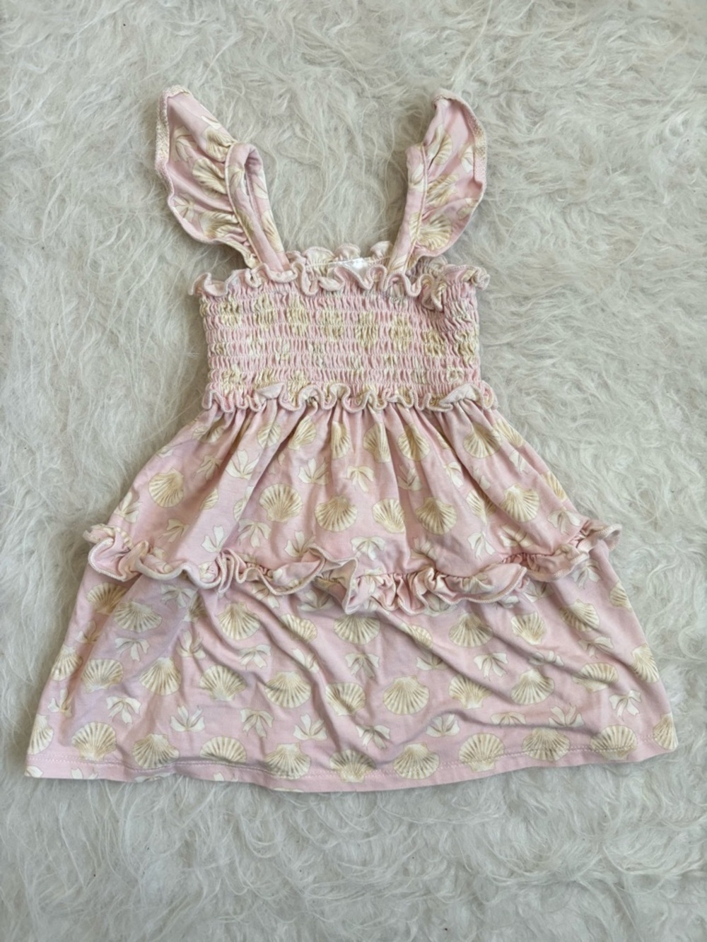 Milkberry Baby Girls' Bamboo Pink Beach Seashell Print Ruffle Sundress